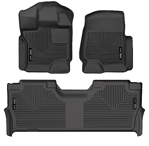 Husky Liners Weatherbeater Floor Mats | Fits 2021 - 2024 Ford F-150 (Includes 2022 - 2024 Lightning Model) SuperCrew (w/ Fold Flat Storage) | Front & 2nd Row, 3-pc Black - 94121