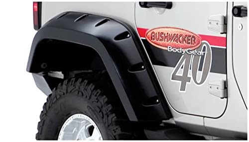 Bushwacker Max Coverage Pocket/Rivet Style Rear Fender Flares | 2-Piece Set, Black, Textured Finish | 10044-02 | Fits 2007-2018 Jeep Wrangler JK Unlimited