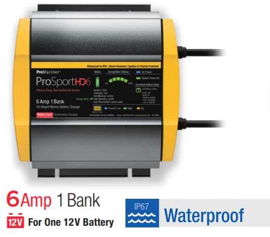 ProMariner 44006 ProSport HD Waterproof Marine Battery Charger, 6 Amp, 1 Bank