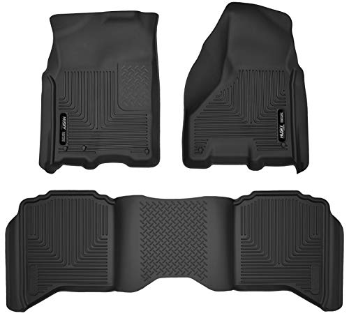 Husky Liners X-act Contour Floor Mats | Fits 2009 - 2024 Dodge Ram 1500 (19-24 Classic Body) 10 - 18 Dodge Ram 2500/3500 Crew Cab w/Auto Trans | Front & 2nd Row, 3-pc Black - 53608