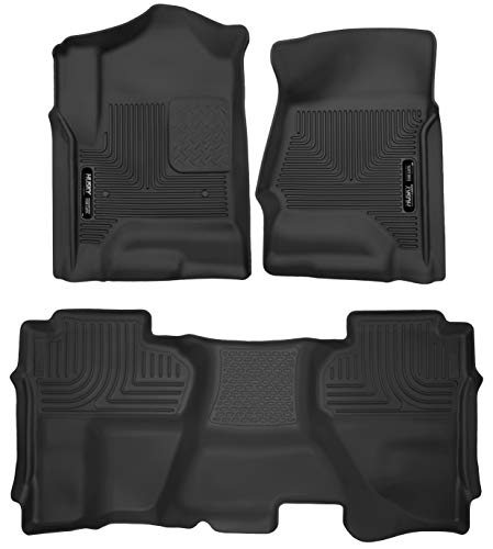 Husky Liners X-act Contour Floor Mats | Fits 2014 - 2018 Chevrolet Silverado/GMC Sierra 1500 (2019 Limited) 15-19 2500/3500 Double Cab | Front & 2nd Row, 3-pc Black - 53918