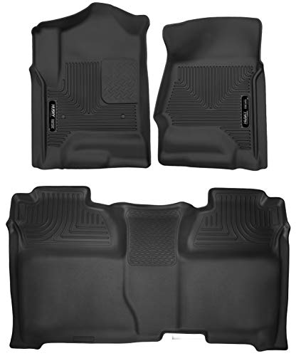 Husky Liners X-act Contour Floor Mats | Fits 2014 - 2018 Chevrolet Silverado/GMC Sierra 1500, 2015 - 2019 Silverado/Sierra 2500/3500 HD Crew Cab | Front & 2nd Row, 3-pc Black - 53908