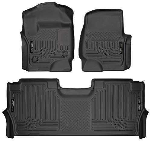 Husky Liners - Weatherbeater | Fits 2017 - 2024 Ford F-250/F-350, F-450 Super Duty Crew Cab w/ Fold Flat Storage - Front & 2nd Row Liner - Black, 3 pc.| 94061, Black