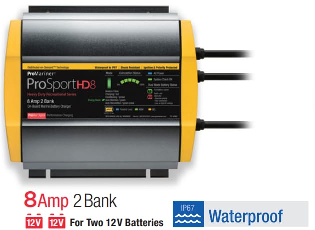 ProMariner 44008 ProSport HD Waterproof Marine Battery Charger, 8 Amp, 2 Bank