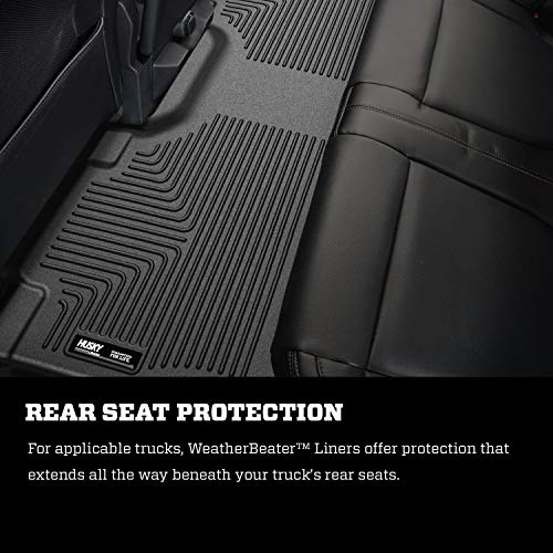 Husky Liners Weatherbeater Floor Mats | Fits 2021 - 2024 Ford F-150 (Includes 2022 - 2024 Lightning Model) SuperCrew (w/ Fold Flat Storage) | Front & 2nd Row, 3-pc Black - 94121