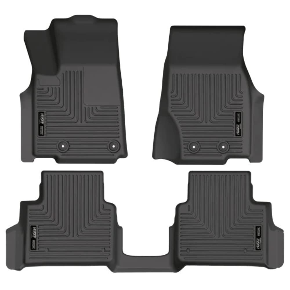 Husky Liners Weatherbeater Floor Mats | Fits 2021 - 2024 Jeep Grand Cherokee L w/2nd Row Bucket Seats & Mounted Cup Holder on Center Hump | Front & 2nd Row, 3-pc Black - 99181