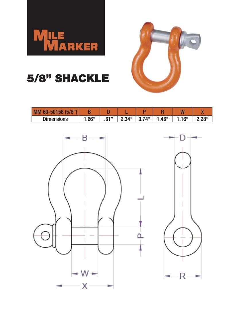 MILE MARKER 60-50158 Orange 5/8" Powder Coated Shackle