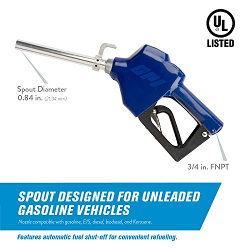 GPI M-150S Fuel Transfer Pump, Automatic Shut-Off Nozzle, 15 GPM Fuel Pump, 12' Hose, Power Cord, Spin Collar, Adjustable Suction Pipe (110000-100)