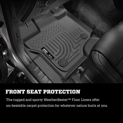 Husky Liners Weatherbeater Floor Mats | Fits 2021 - 2024 Ford F-150 (Includes 2022 - 2024 Lightning Model) SuperCrew (w/ Fold Flat Storage) | Front & 2nd Row, 3-pc Black - 94121