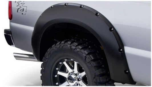 Bushwacker 20084-02 Black Pocket/Rivet Style Smooth Finish Rear Fender Flares for 2011-2016 Ford F-250 & F-350 Super Duty (Excludes Dually)