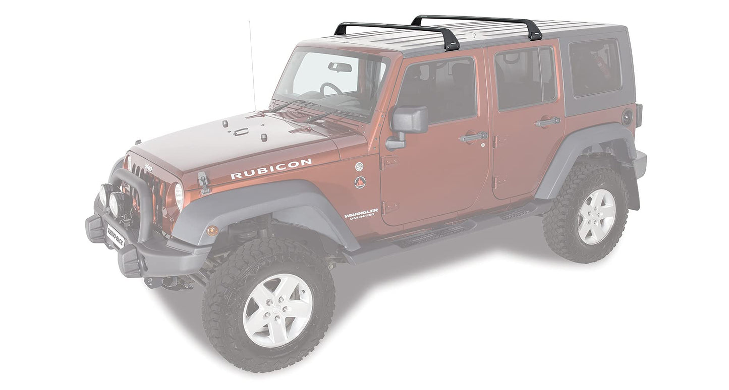 Rhino-Rack Roof Rack Compatible with Jeep Wrangler Unlimited JK JL JT Gladiator 4 Door Hard Top, Gutter Mount, Powder Coated Aluminum Vortex Bars, High Strength Glass Filled Nylon Legs, Black (SG59)