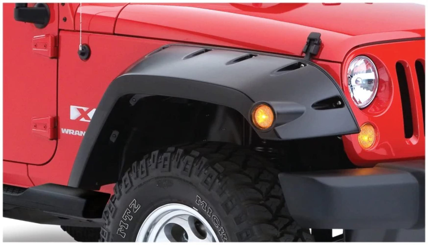 Bushwacker Max Coverage Pocket/Rivet Style Front Fender Flares | 2-Piece Set, Black, Textured Finish | 10045-02 | Fits 2007-2018 Jeep Wrangler JK Unlimited