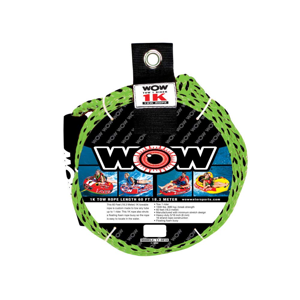 WOW Sports - Tow Rope For Deck Tube - Great For Inflatable Towables - Green & Black Design - 60 ft - Holds 1 rider