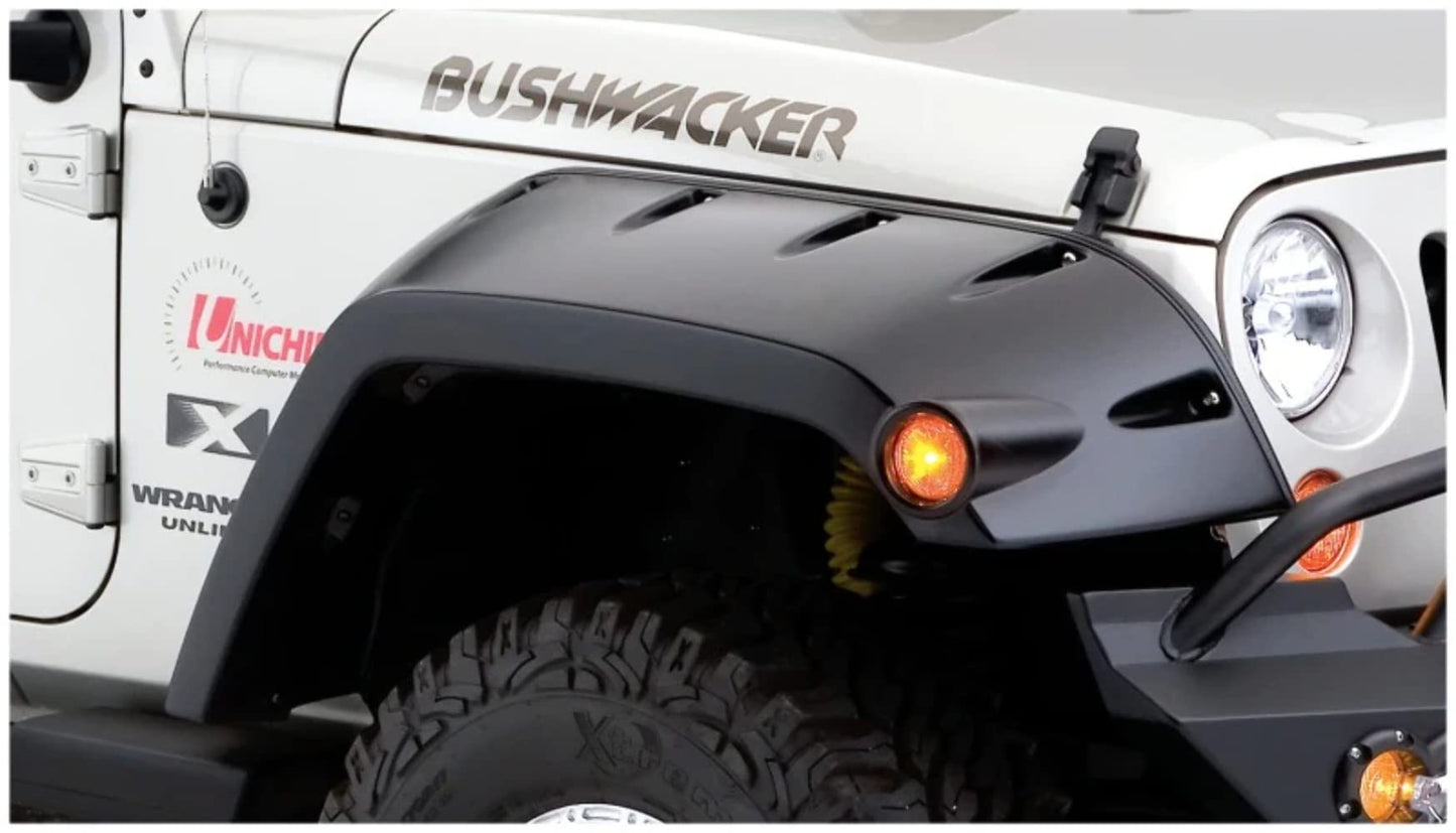 Bushwacker Max Coverage Pocket/Rivet Style Front Fender Flares | 2-Piece Set, Black, Textured Finish | 10045-02 | Fits 2007-2018 Jeep Wrangler JK Unlimited