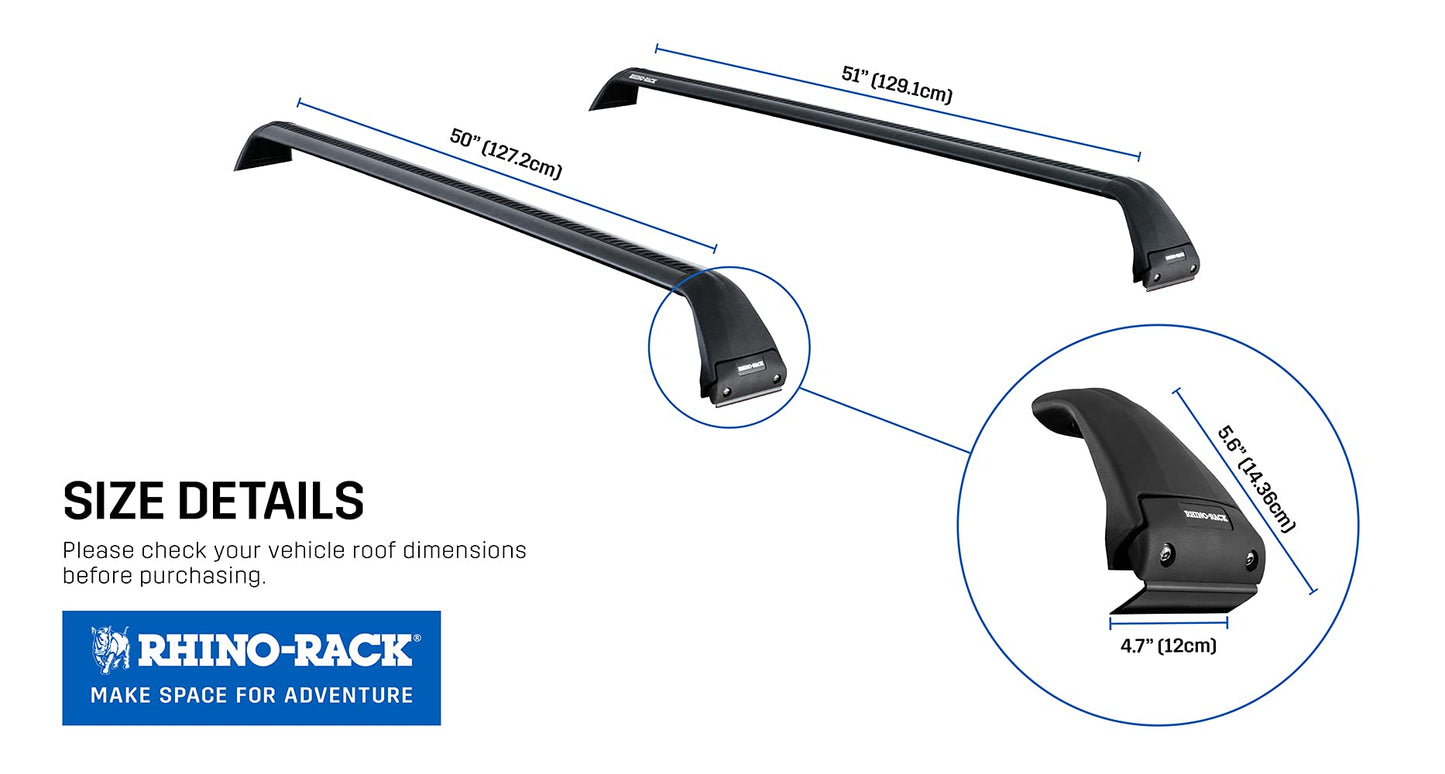 Rhino-Rack Roof Rack Compatible with Jeep Wrangler Unlimited JK JL JT Gladiator 4 Door Hard Top, Gutter Mount, Powder Coated Aluminum Vortex Bars, High Strength Glass Filled Nylon Legs, Black (SG59)