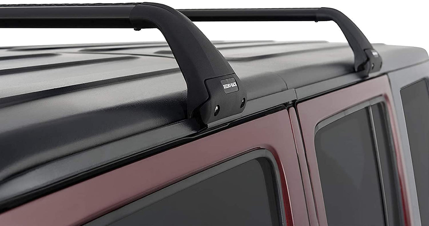 Rhino-Rack Roof Rack Compatible with Jeep Wrangler Unlimited JK JL JT Gladiator 4 Door Hard Top, Gutter Mount, Powder Coated Aluminum Vortex Bars, High Strength Glass Filled Nylon Legs, Black (SG59)