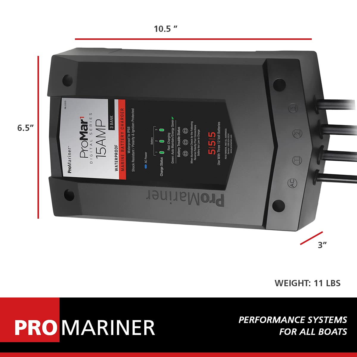 ProMariner 31515 ProMar1 DS Generation 3 Digital Battery Charger - 15 Amp, black, standard