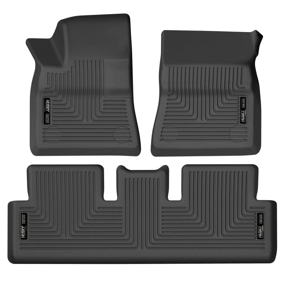 Husky Liners Weatherbeater Floor Mats | Fits 2017 - 2024 Tesla Model 3 | Front & 2nd Row, 3-pc Black - 95091