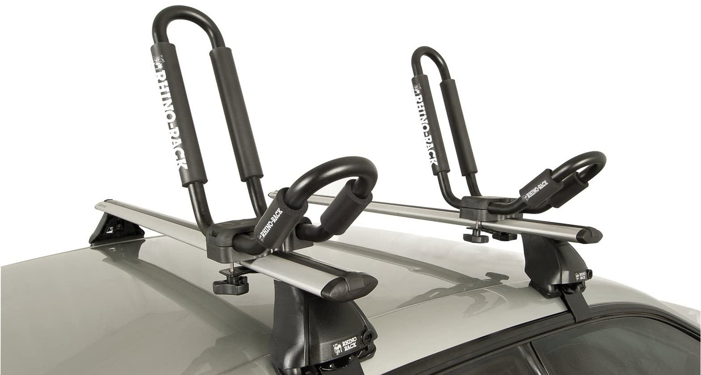 Rhino-Rack Kayak Roof Rack J-Style with Universal Mounting Brackets, Easy Use & Install, Heavy Duty; for All Vehicles: 4WD, Pickup Trucks, SUV's, Wagon's, Sedan's; Lightweight, Black (S510)