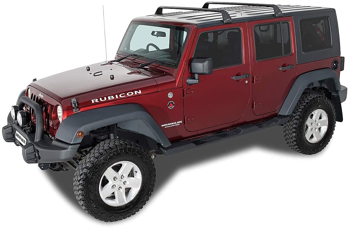 Rhino-Rack Roof Rack Compatible with Jeep Wrangler Unlimited JK JL JT Gladiator 4 Door Hard Top, Gutter Mount, Powder Coated Aluminum Vortex Bars, High Strength Glass Filled Nylon Legs, Black (SG59)