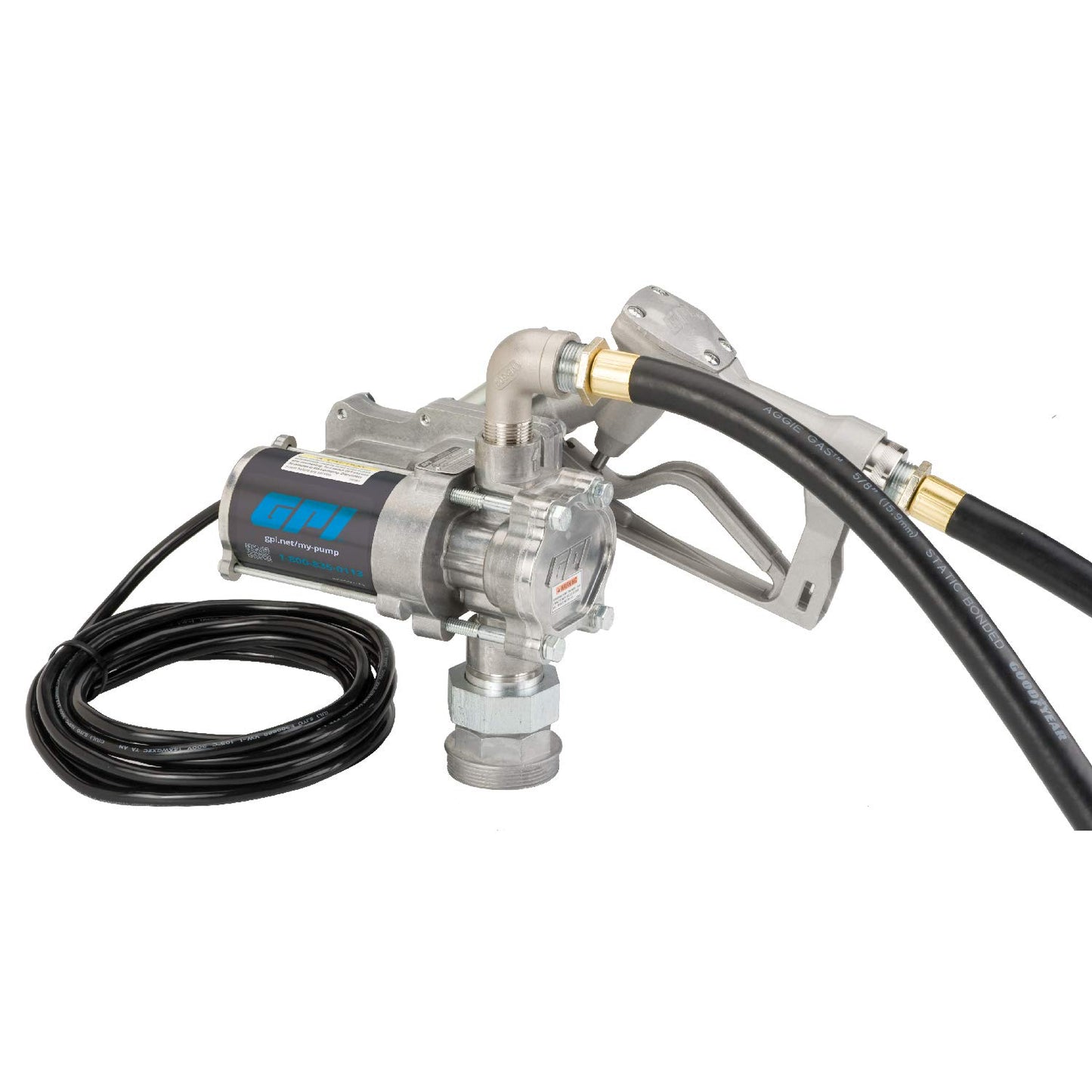 GPI - EZ-8 12v Fuel Transfer Pump, Manual Shut-Off Nozzle, 8 GPM Fuel Pump, 10' Hose, Power Cord, Adjustable Suction Pipe, Spin Collar (137100-05)