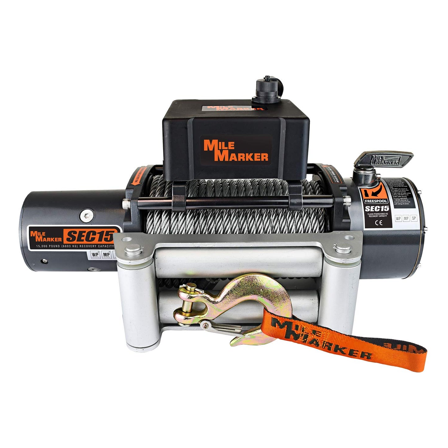 Mile Marker 76-50260W SEC15(es) Truck/SUV Premium Sealed Electric Winch - 15,000 lb. Capacity, 1 Pack,Steel cable