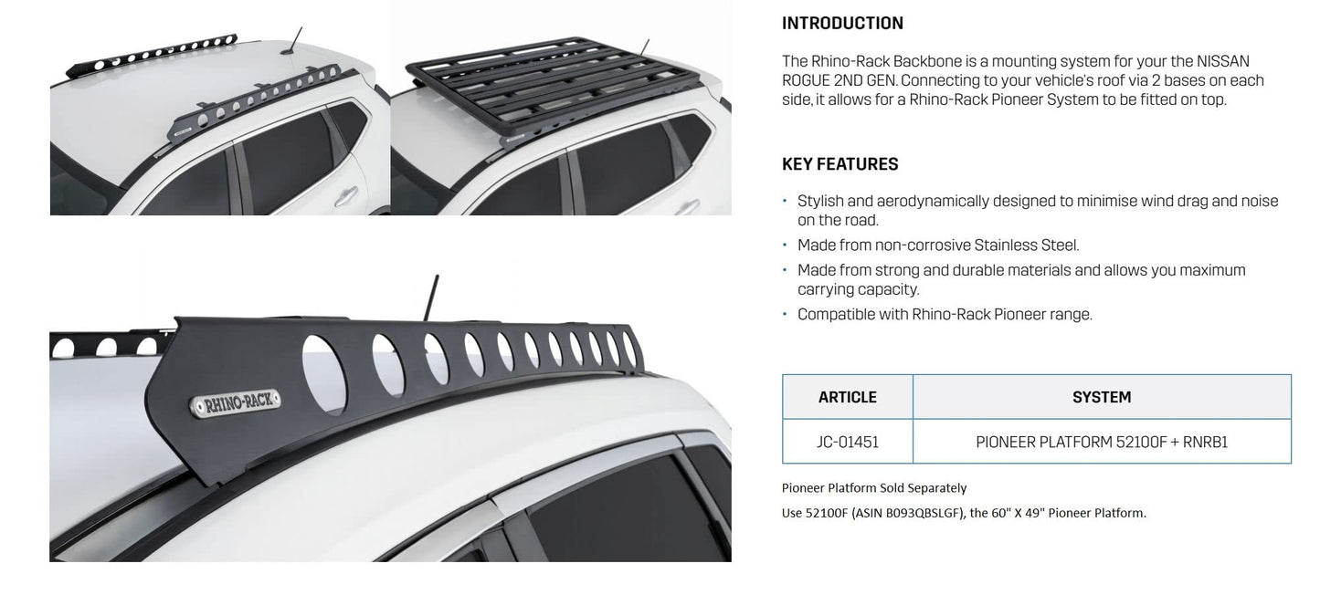 Rhino-Rack Backbone Compatible with Nissan Rogue 2009-2015, Black (RNRB1)