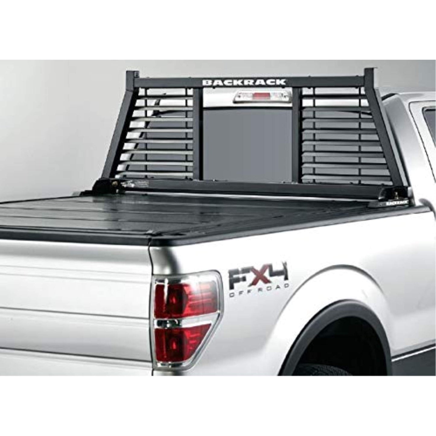 RealTruck BACKRACK Half Louvered Rack Frame Only | Black, No Drill | 148LV | 2001-2024 Chevrolet/GMC Silverado/Sierra 2500/3500HD; 2017-2024 Dodge RAM 1500/2500/3500; 2004-2024 Nissan Titan & Others