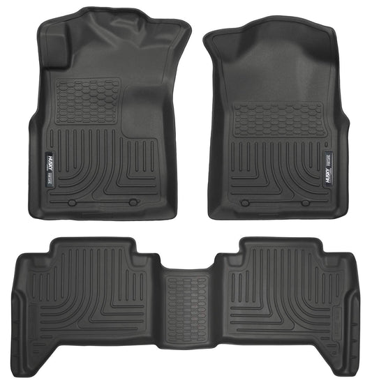 Husky Liners Weatherbeater Floor Mats | Fits 2005 - 2015 Toyota Tacoma Double Cab (Footwell Coverage) | Front & 2nd Row, 3-pc Black - 98951