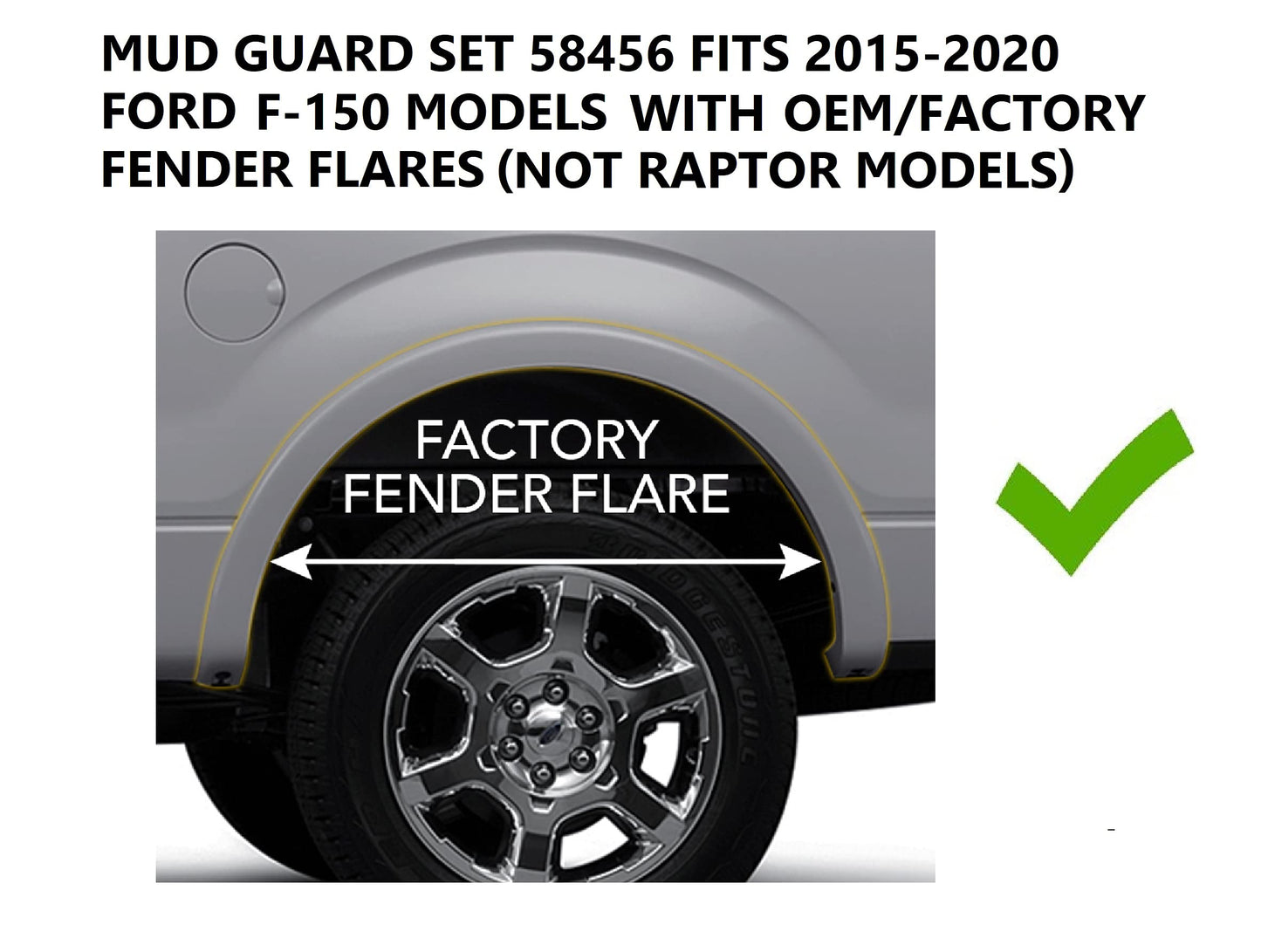 Husky Liners - Front & Rear Mud Guards | 2015 - 2020 Ford F-150 w/ OEM Fender Flares, Front & Rear Set - Black, 4 Pc | 58456