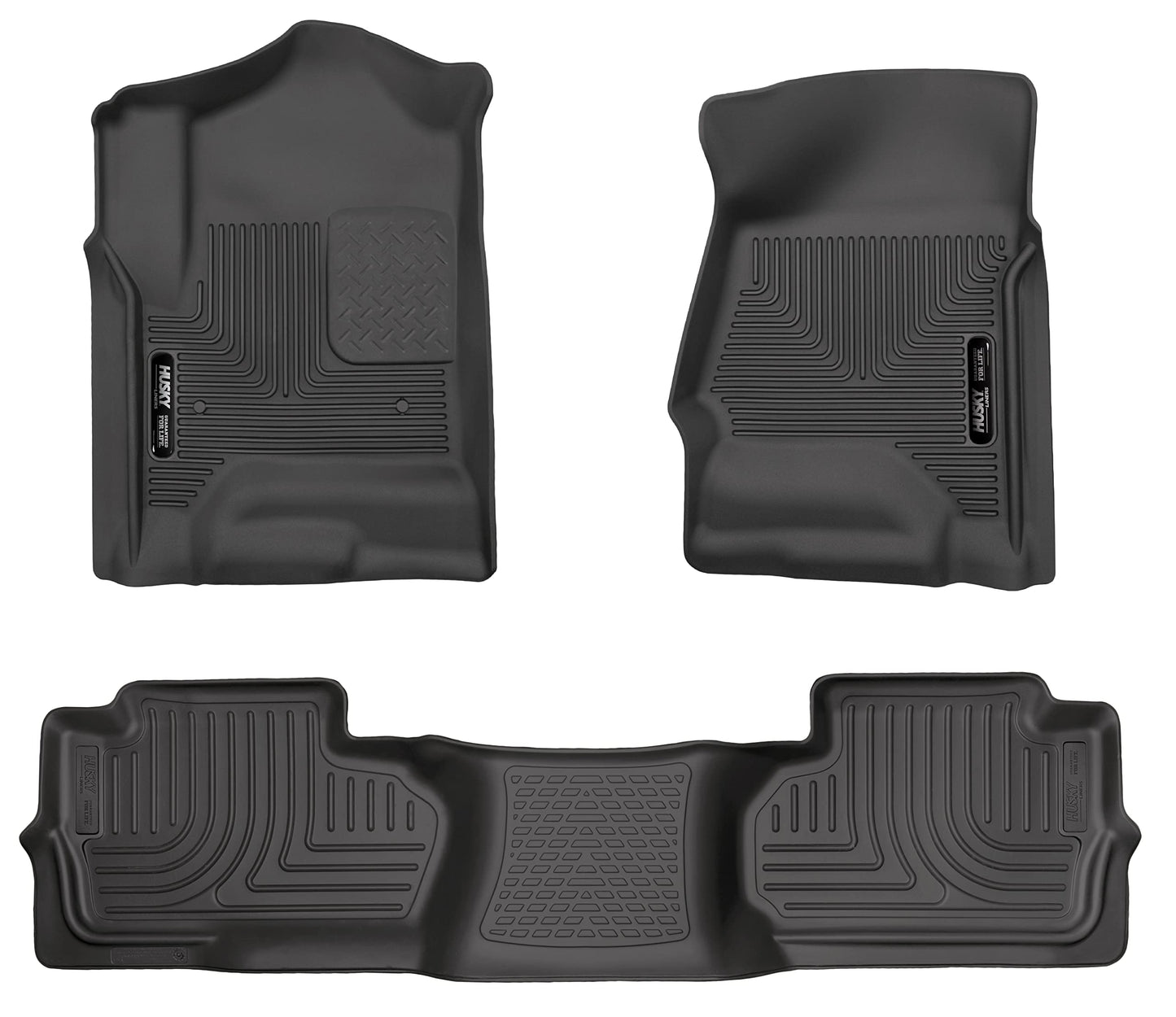 Husky Liners Weatherbeater Floor Mats | Fits 2014 - 2018 Chevrolet Silverado & GMC Sierra 1500; 2015 - 2019 2500/3500 Double Cab (Foot Well Coverage) | Front & 2nd Row, 3-pc Black - 98241