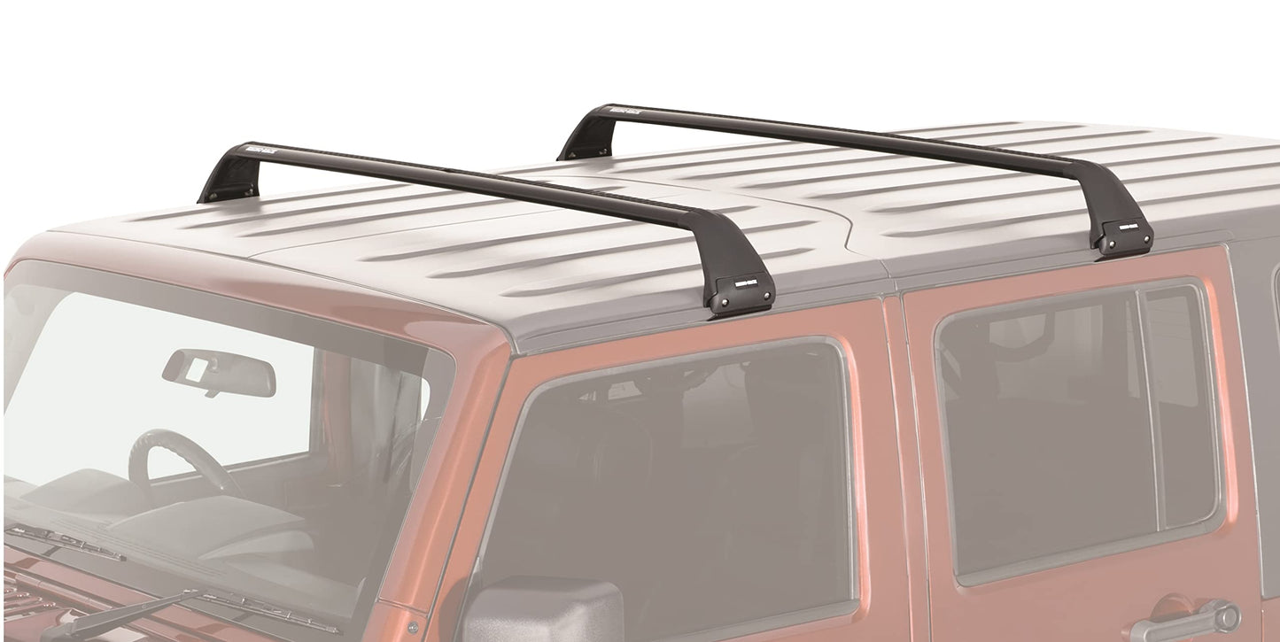 Rhino-Rack Roof Rack Compatible with Jeep Wrangler Unlimited JK JL JT Gladiator 4 Door Hard Top, Gutter Mount, Powder Coated Aluminum Vortex Bars, High Strength Glass Filled Nylon Legs, Black (SG59)