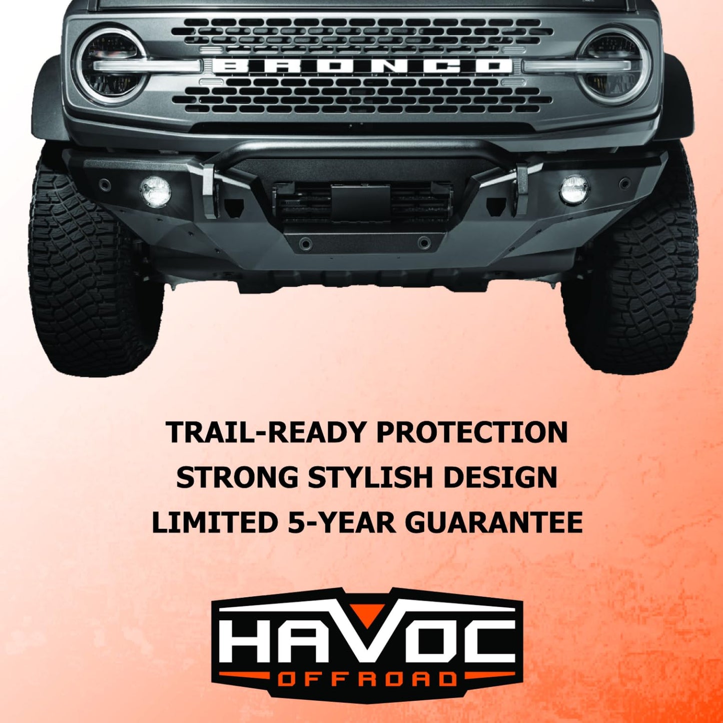 Havoc Offroad Steel Bender Bumper, Front | Steel, Textured Satin Black | HFB-02-001 | Fits 2021-2024 Ford Bronco (will not fit Sport Model)