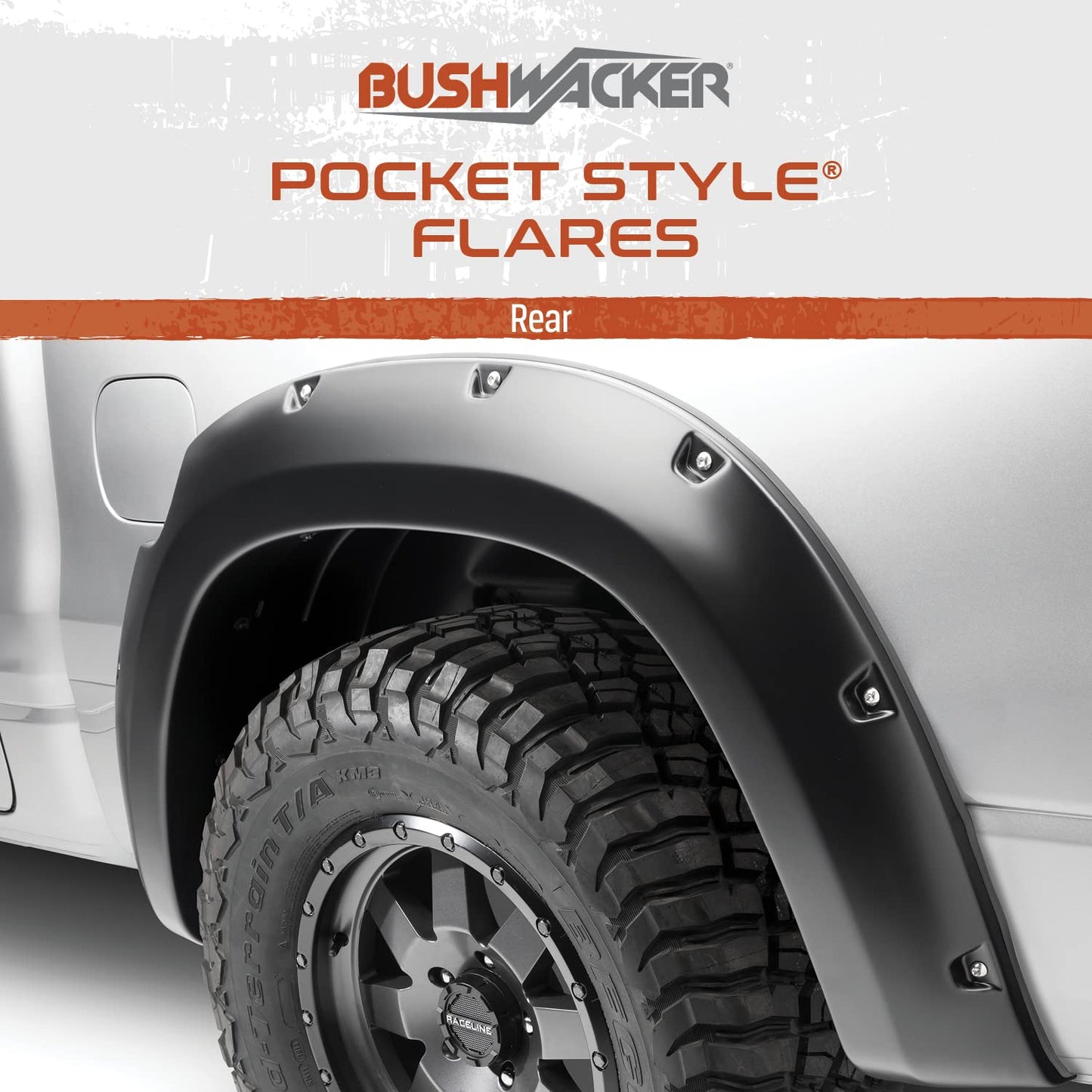 Bushwacker 20050-02 Black Pocket/Rivet Style Smooth Finish Rear Fender Flares for 1999-2007 Ford F-250 & F-350 Super Duty; 1999-2010 F-350 Super Duty (Excludes Dually)