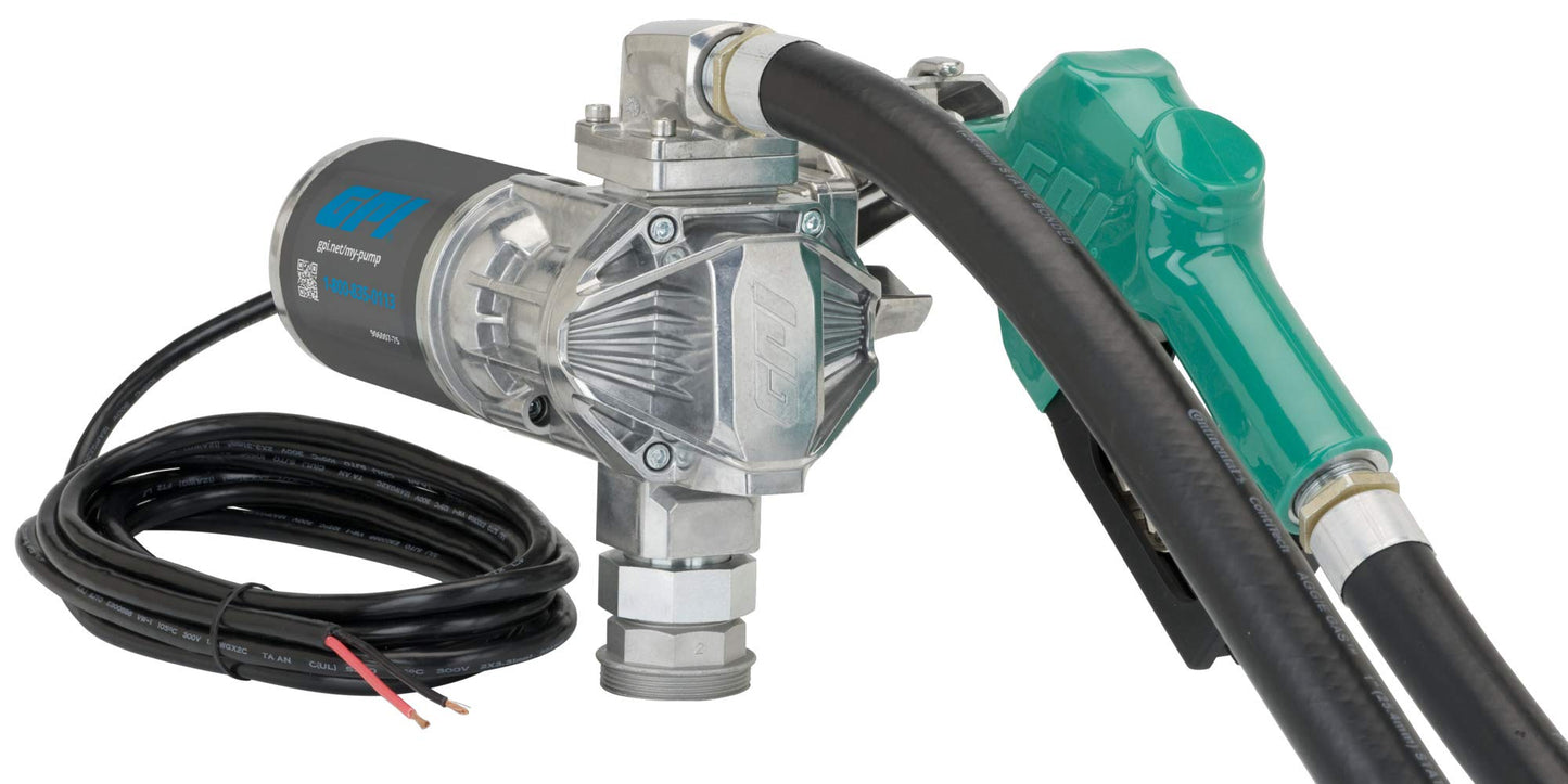 G20 - GPI Fuel Transfer Pump 12 Volt - Automatic Nozzle, 20 GPM 12v Fuel Transfer Pump, 14' Hose, Adjustable Suction Pipe (162000-03)