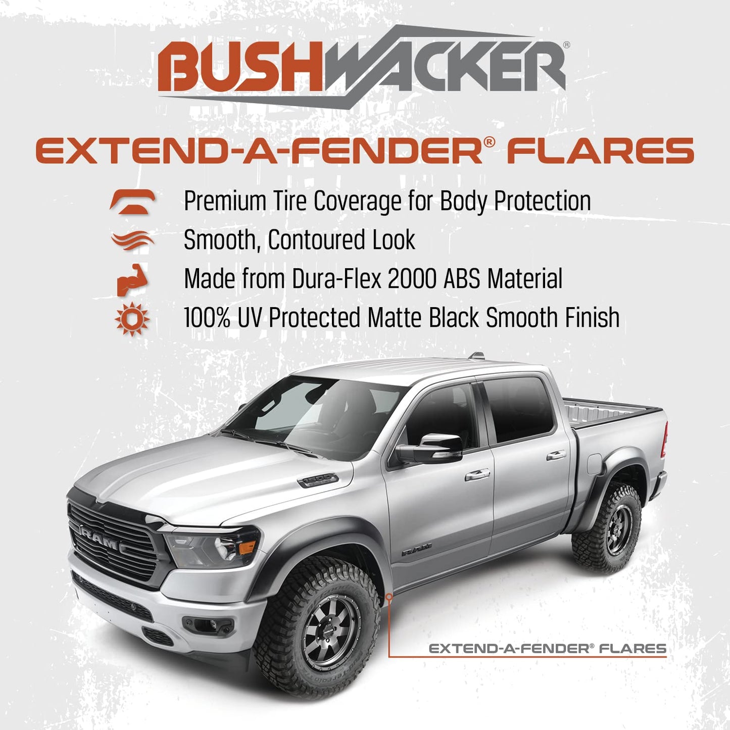 Bushwacker Extend-A-Fender Extended Rear Fender Flares | 2-Piece Set, Black, Smooth Finish | 20136-02 | Fits 2021-2024 Ford F-150