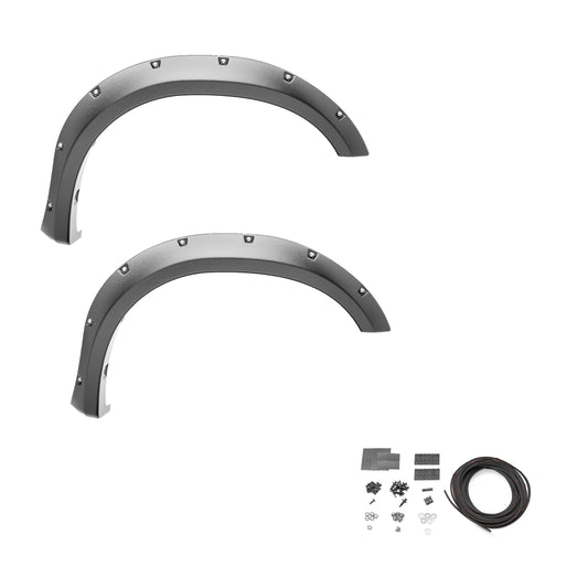 Bushwacker 20083-02 Black Pocket/Rivet Style Smooth Finish Front Fender Flares for 2011-2016 Ford F-250 & F-350 Super Duty