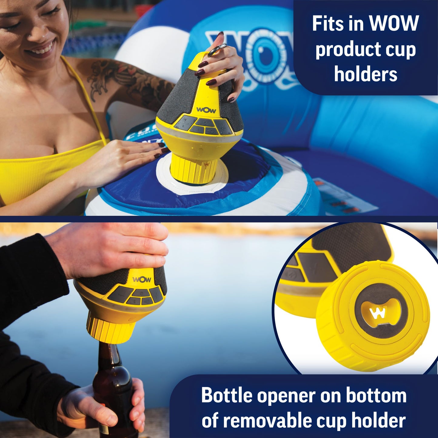 Wow World of Watersports Sound Buoy Bluetooth Speaker, Yellow Bluetooth Speaker with LED Lights and Cup Holder, 19-9000