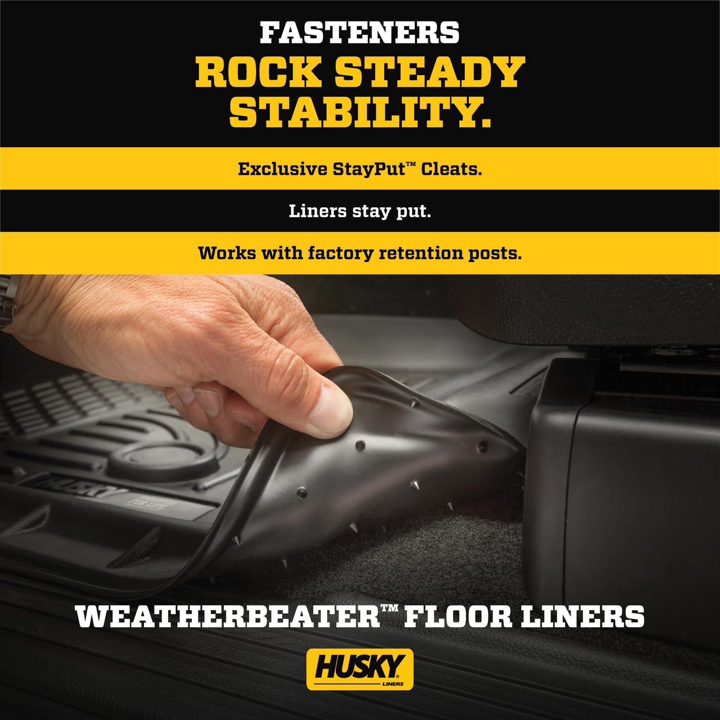 Husky Liners Weatherbeater Floor Mats | Fits 2019 - 2024 Chevrolet Silverado/GMC Sierra 1500, 22 - 24 Slv/Sra 2500,3500 - Double Cab New Body | Front & 2nd Row, 3-pc Black - 94031