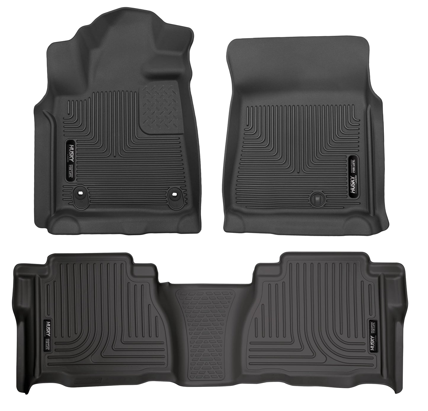 Husky Liners Weatherbeater Floor Mats | Fits 2014 - 2021 Toyota Tundra CrewMax Cab (Footwell Coverage) | Front & 2nd Row, 3-pc Black - 99581