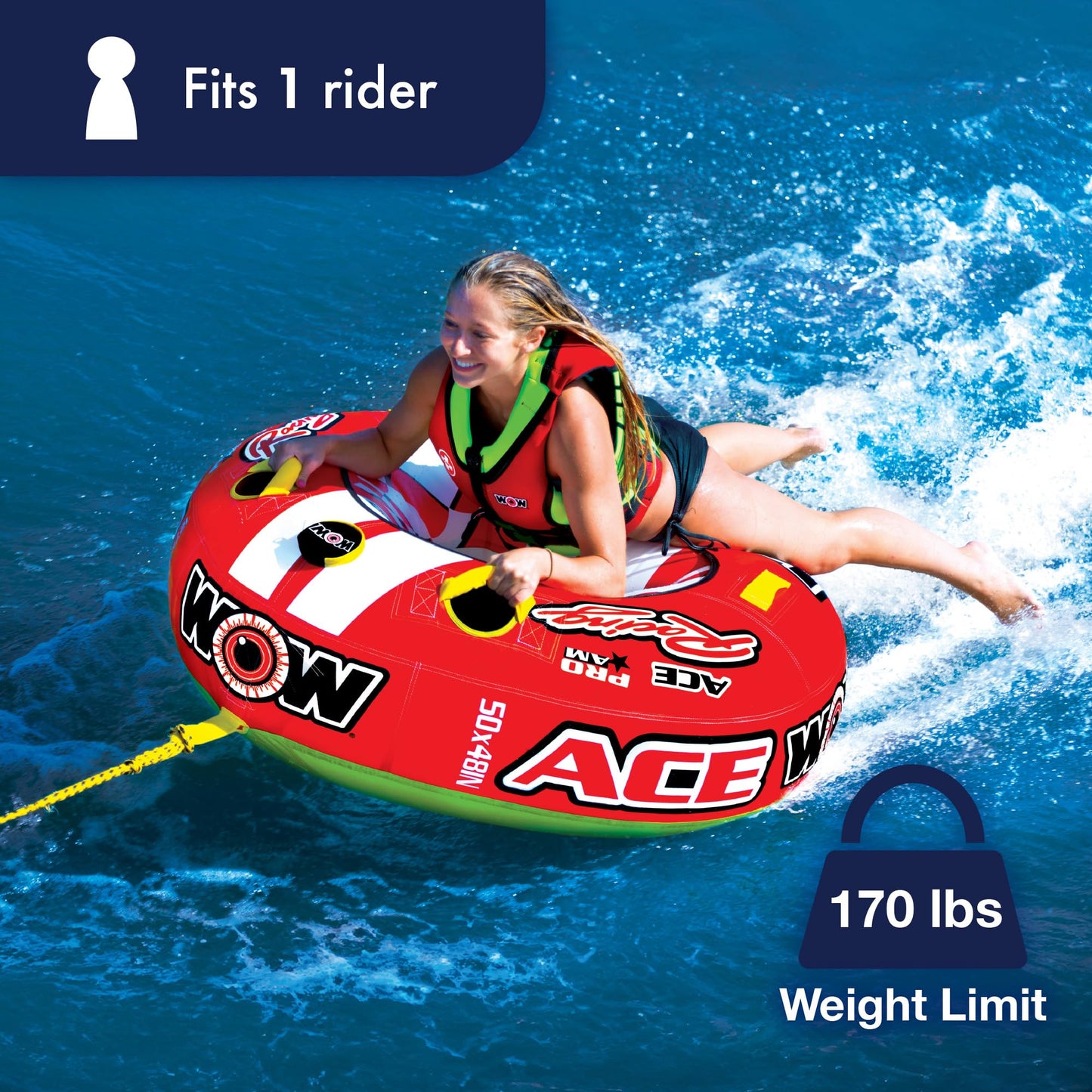 WOW Sports - Ace Racing Boat Tube - Inflatable Towable For Boating - Perfect for Kids & Adults - 1 Person