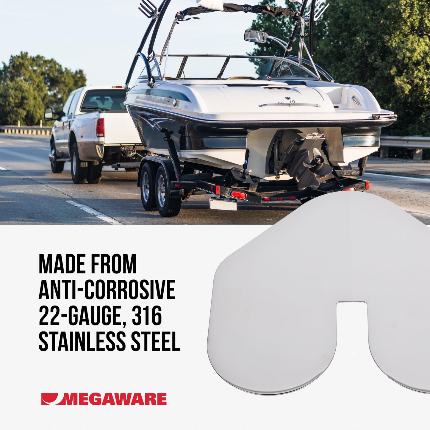 Megaware - XL ScuffBuster Bow Guard with Notch for Boats - Protects from Scuffs and Scratches - Stainless Steel Shield with 3M Adhesive - Mirror Polished Finish (9 x 8.75 in)