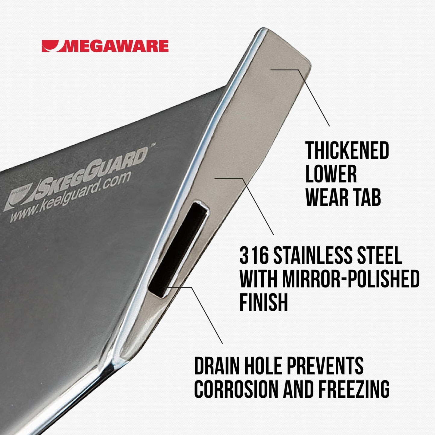 MEGAWARE KEELGUARD SkegGuard 27291 Skeg Protector with Drain Hole - Protects Against Ramp Dragging and Wear and Tear - Fits Yamaha 75-90hp 2017-Present, 115-130hp 2 & 4 Stroke 2000-Present